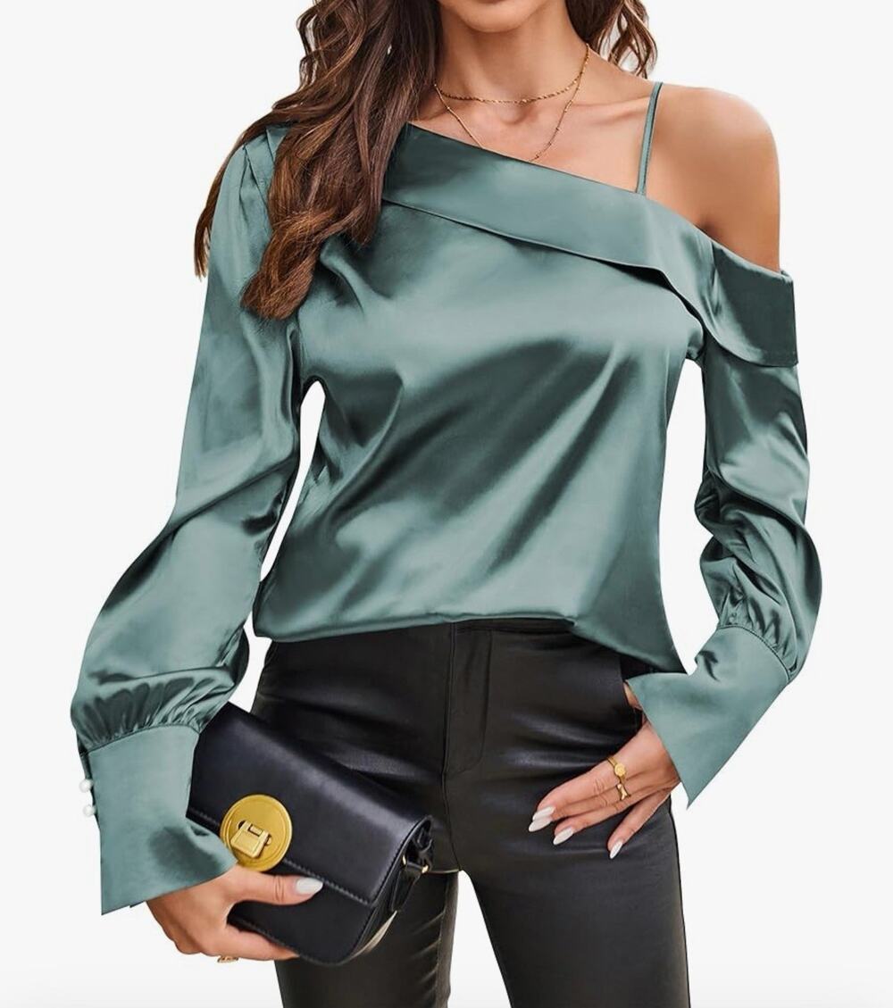 ZAFUL Women's Satin-Silk-Tops Sexy Off The Shoulder Dressy Blouse Size Small